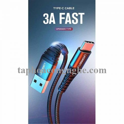 Ugreen 70559 25cm QC3.0 cáp USB A ra Type C dây dù siêu bền đầu nhôm chống gãy 0.25M US301 30070559